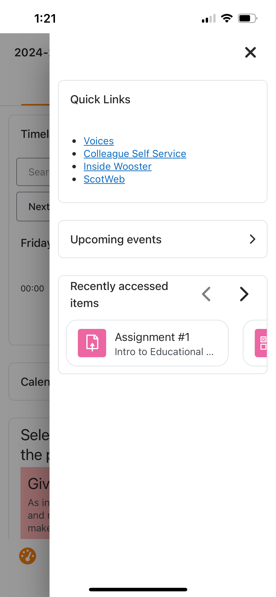 Moodle mobile app right sidebar